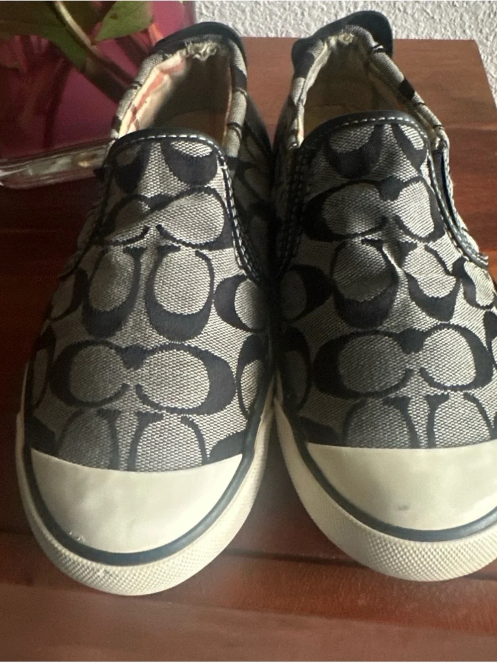 Coach Black and Taupe Signature Slip-On Sneakers